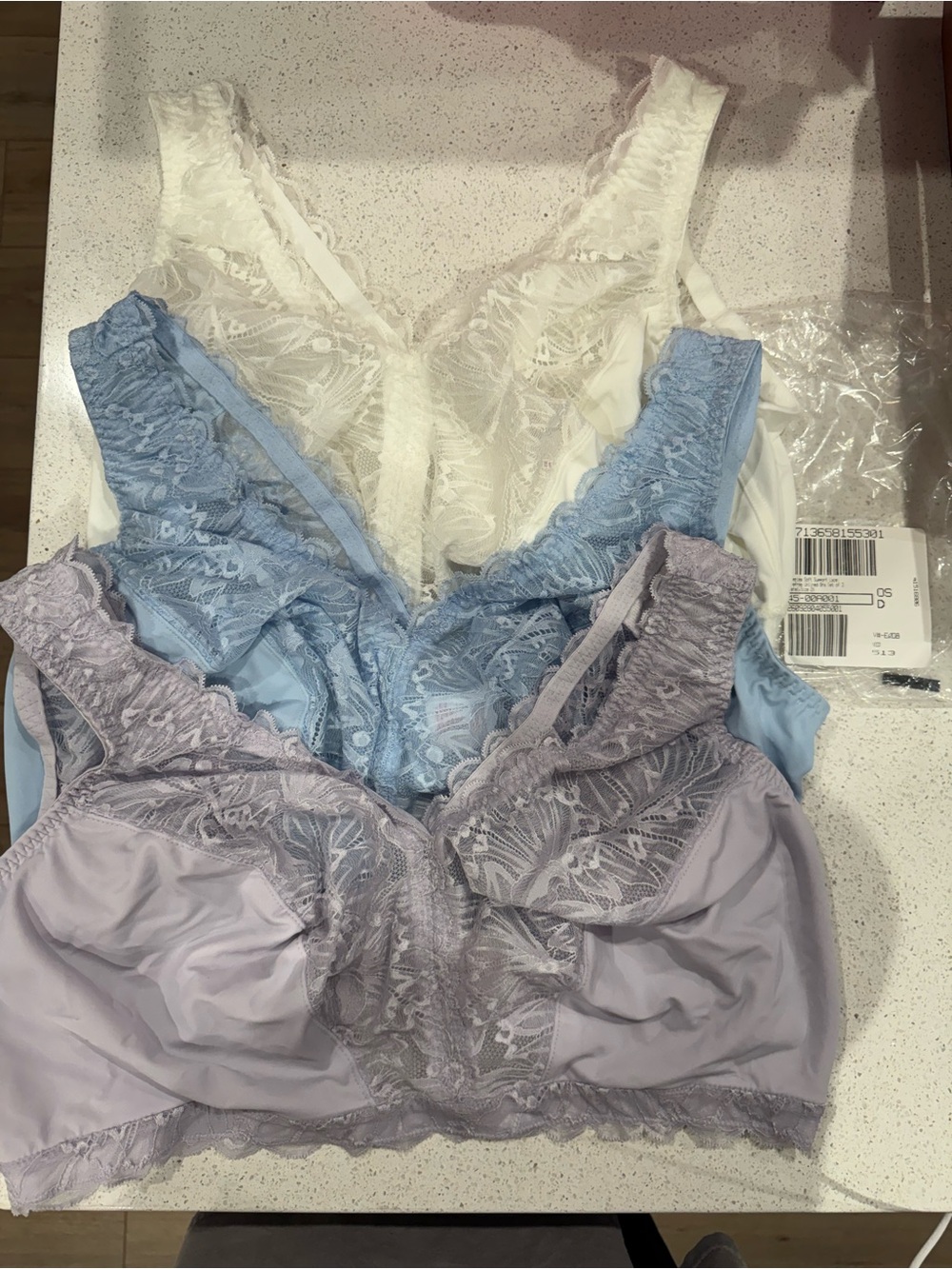 Breezies Lace Trim Wireless Bralette - White, Light Blue, Lavender